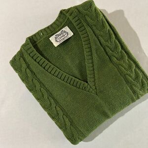 VTG 60s The Villager, Virgin Wool, Green Cable-knit Side Button,Sweater Vest